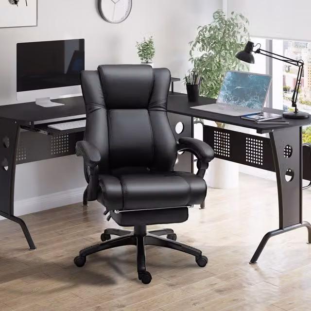 Vinsetto Executive Home Office Swivel Chair with Footrest and Headrest in Black PU Leather – 7