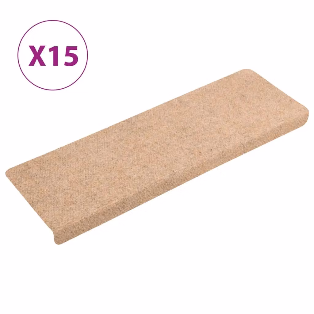 Berkfield Home 15 Piece Needle Punch Stair Mats in Brown, W/D/H: 65 x 21 x 4 cm – 2