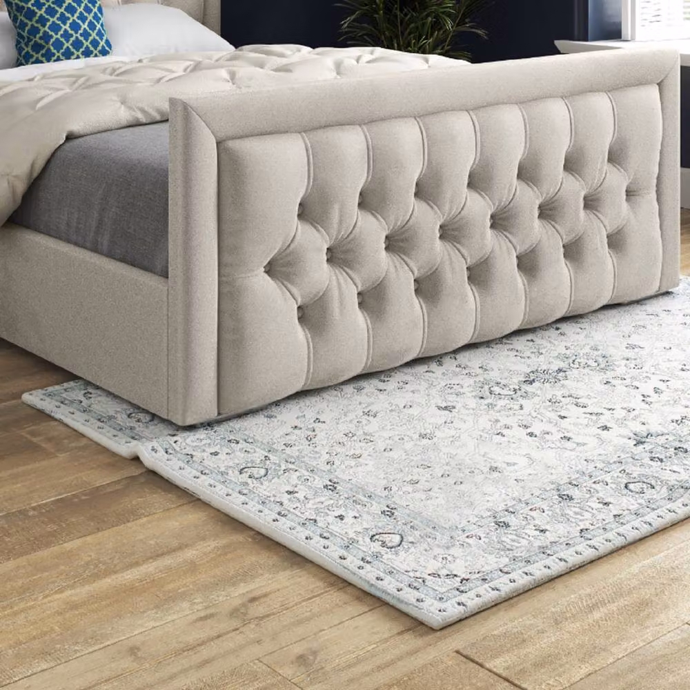 Casani Yvonne Upholstered Velvet Designer Bed Frame in Beige, W/D/H: 200 x 137 x 189 cm – 4