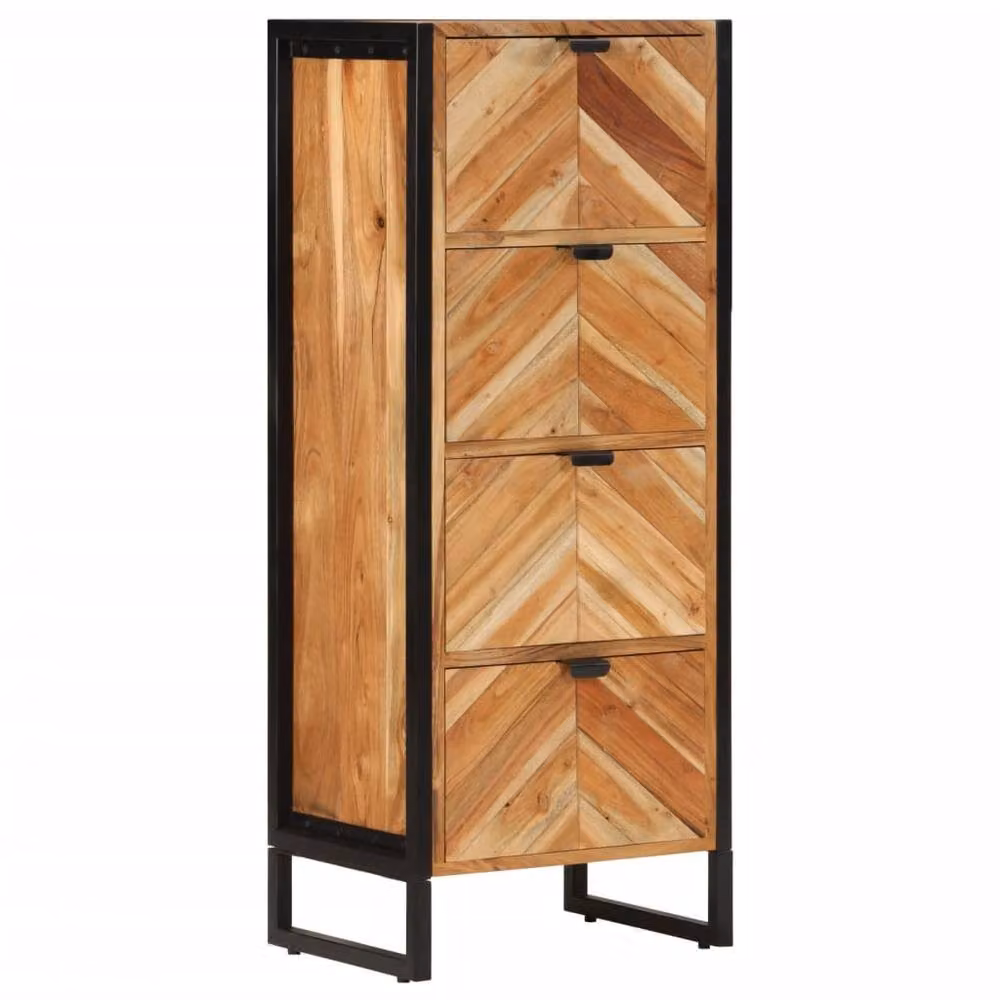 Berkfield Home Brown Acacia Wood and Iron Industrial Bathroom Cabinet with Doors and Drawers W/D/H: 40 x 30 x 100 cm – 2
