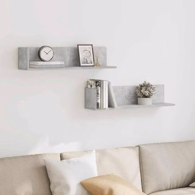 Berkfield Home Decorative Wall Shelves, 2 Piece Set, Concrete Grey, W: 75 cm, D: 16.5 cm, H: 16.5 cm