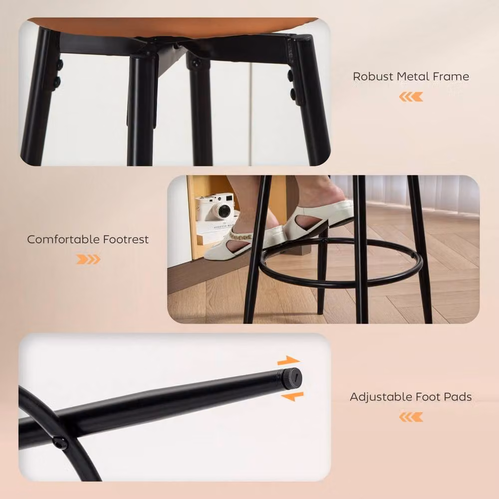Wyld Haus Mativa Faux Leather Bar Stools Set of 2 in Brown and Black with 360 Degree Swivel and Metal Frame – 5