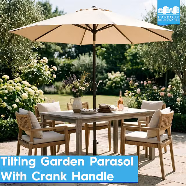 Harbour Housewares Tilting Garden Parasol and Base Set with UPF 50+ Protection, Green