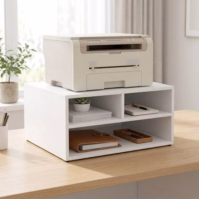 STILVORA Three-Compartment Printer Storage Cabinet in Matt White – 1