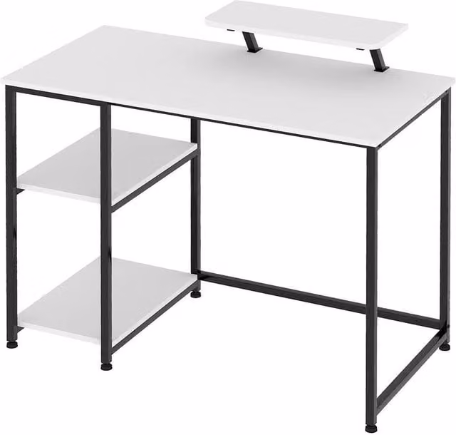 Levede Modern Computer Desk with Monitor Stand and Storage Shelves, Black and White, W/D/H: 100 x 50 x 76 cm