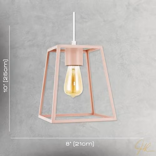 Happy Homewares Industrial Lantern Pendant Lamp Shade in Pink Metal, W/D/H: 25 x 21 x 11 cm – 3