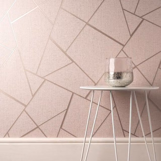 Fine Decor Abstract Geometric Modern Wallpaper in Pink and Gold