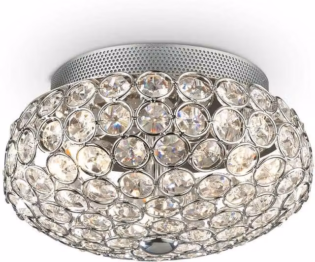 Ideal Lux King 3 Light Indoor Flush Ceiling Light in Chrome and Crystal