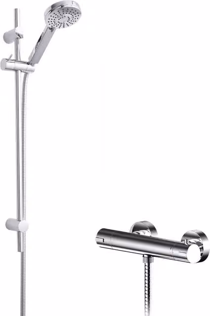 Balterley Round Bar Valve Water Saving Slide Rail Kit Shower Set in Chrome Silver