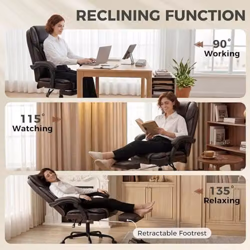 HOMCOM Brown Synthetic Leather High-Back Executive Home Office Chair with 360 Degree Swivel and Headrest – 6