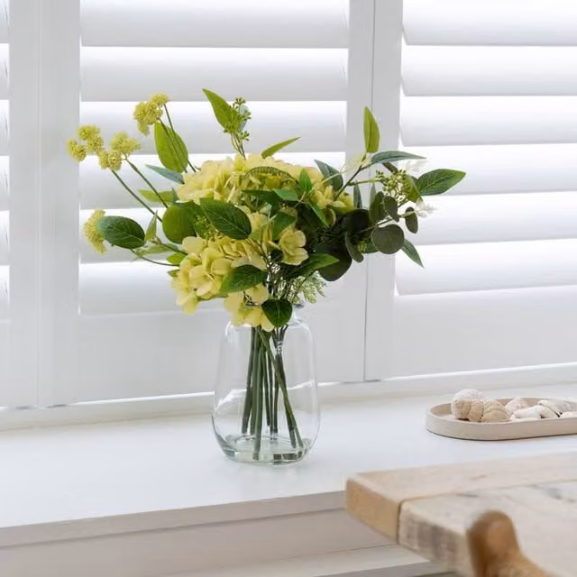 Scottish Everlastings Ltd Green Hydrangeas in a Glass Vase, Height: 41 cm