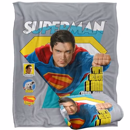 Warner Bros. Superman 2025 Comic Flight Super Soft Fleece Throw Blanket, Multicolour, W: 152 cm, D: 127 cm
