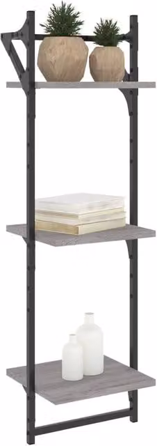 Berkfield Home Beautiful 3-Tier Wall Mounted Shelves with Bars, 2 Pieces, Grey Sonoma, W/D/H: 30 x 25 x 100 cm