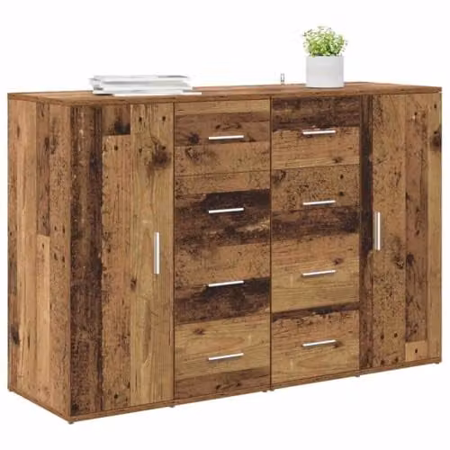vidaXL CORONA Set of 2 Modern Sideboards in Old Wood Brown, W/D/H: 59 x 39 x 80 cm – 1