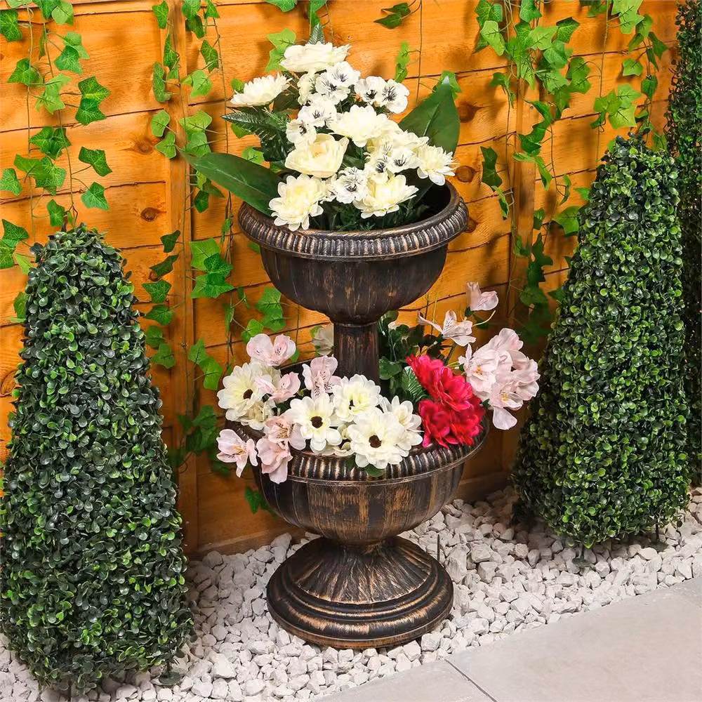 SPETLEK 2 Tier Metal Garden Planter Tub in Bronze and Multicolour – 3