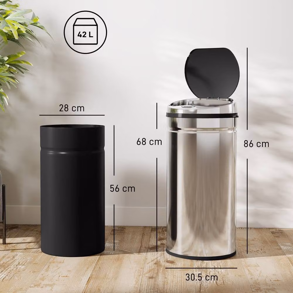 STILVORA 42 L Sensor Rubbish Bin in Silver Stainless Steel with Soft Close and Fingerprint Proof Finish, H: 86.0 cm, W: 30.5 cm, D: 42.0 cm – 3