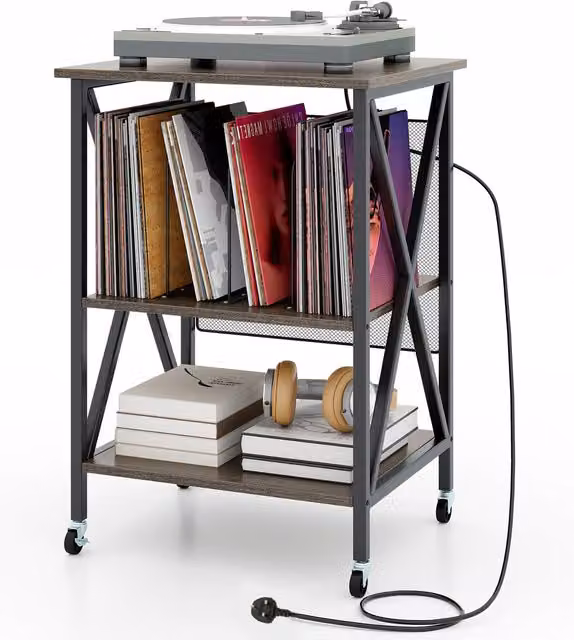 Costway Industrial Metal Turntable Stand Side Table in Grey