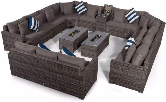 Giardino Santorini 13 Seat Grey Rattan Garden Set with 3 Seat Sofa, Armchairs and 2 Coffee Tables