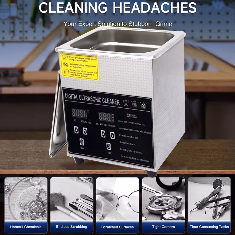 Hinsinc 2L Digital Ultrasonic Cleaner Cleaning Tank in Silver – 3