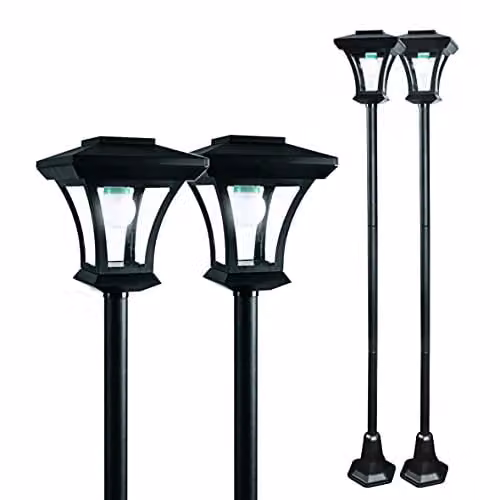 GardenKraft 2-Pack Solar Powered LED Lamp Post in Black, Traditional Victorian Style, Height Adjustable up to 1.6m, IP44 Weatherproof