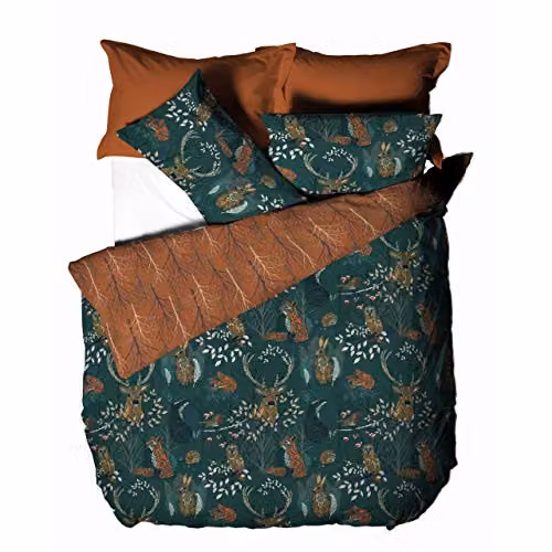 Riva Home Forest Fauna Woodland Duvet Cover and Pillowcase Set, Green, W: 180 cm x D: 200 cm – 2
