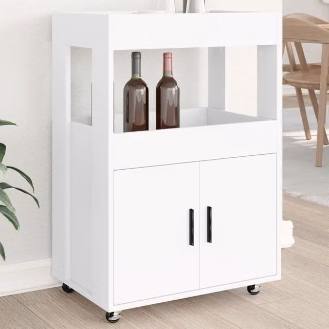 Berkfield Home Modern White Bar Cart with Castors, W/D/H: 60 x 39.5 x 89 cm