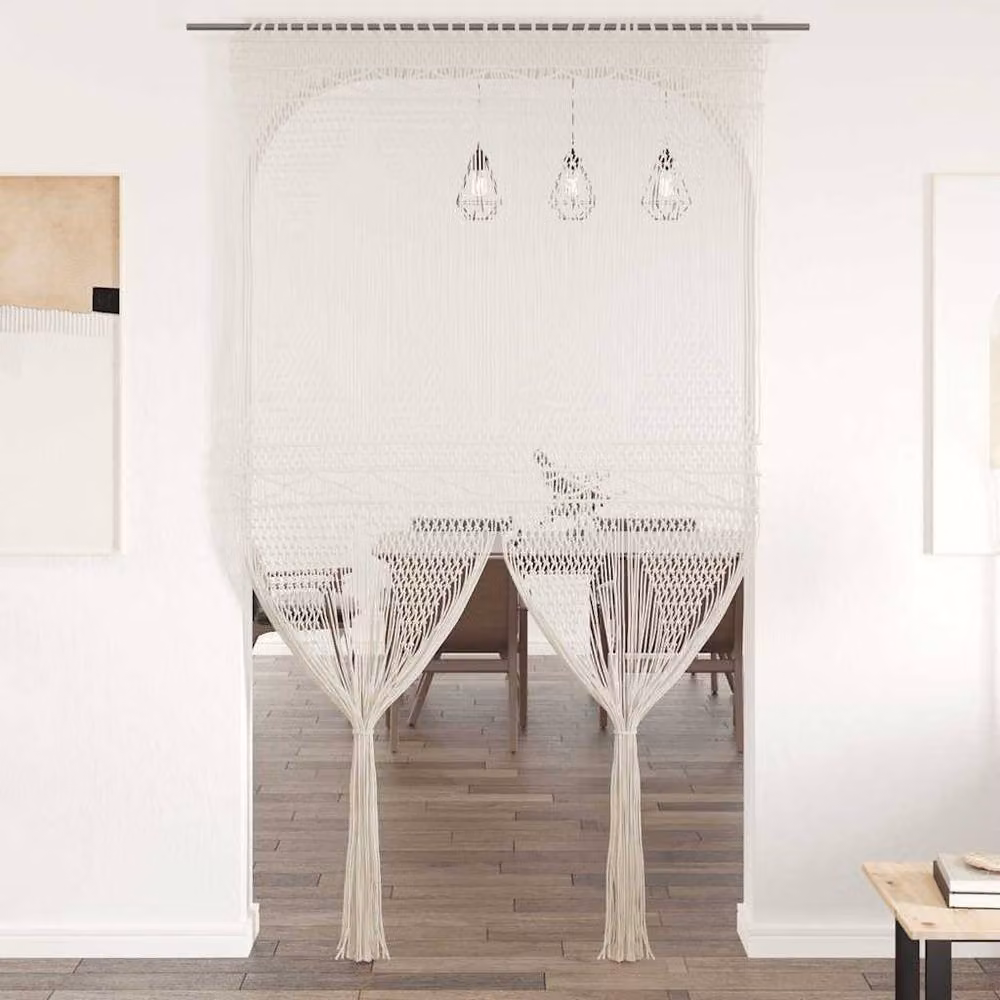 Berkfield Home Macrame Cotton Curtain in Cream, W: 140 cm, H: 240 cm