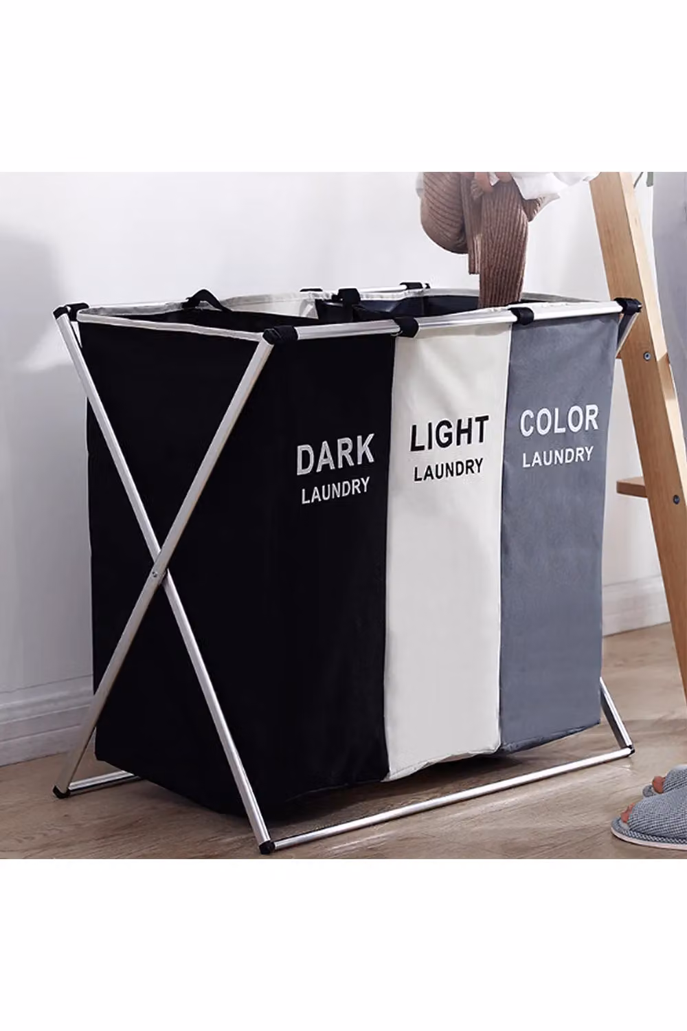 Living and Home 3 Compartment Large Detachable Fabric Laundry Basket in Multicolour – 2