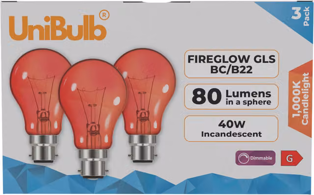 UniBulb Fireglow 40W B22 Candlelight Decorative Glass Bulb in Red and Orange