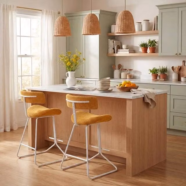 SPETLEK Mid-century Modern Kitchen Island Chairs with Footrest in Orange