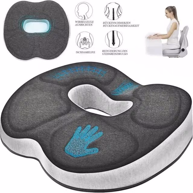 KORVIXA Contoured Memory Foam Round Seat and Back Cushion Pillow in Grey