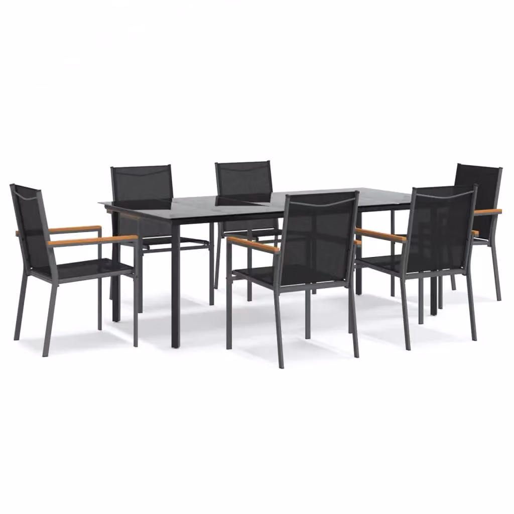 Berkfield Home 7 Piece Modern Garden Dining Set in Black Textilene and Steel – 2