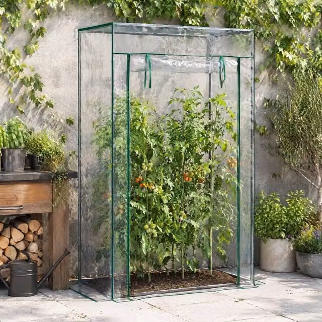 STILVORA Mini Greenhouse with Roll-Up Door in Transparent Plastic and Galvanised Steel, W/D/H: 150 x 100 x 50 cm