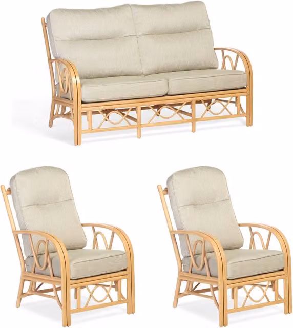 Desser Bali Light Oak 3 Seater Sofa in Roma Sage with Rattan and Wood Details