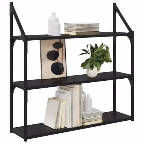 vidaXL Wall-Mounted Modern Shelf in Black, W/D/H: 80 x 21 x 78.5 cm – 1