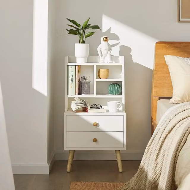 SoBuy Modern White Bedside Table with 2 Drawers