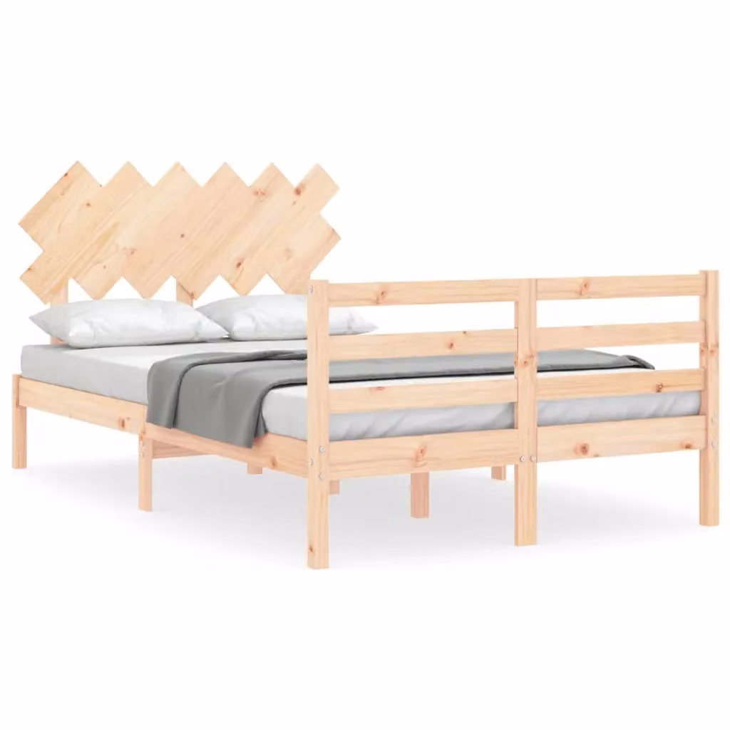 Berkfield Home Small Double Bed Frame with Headboard in Brown Solid Pine Wood, W/D/H: 120 x 200 cm – 2