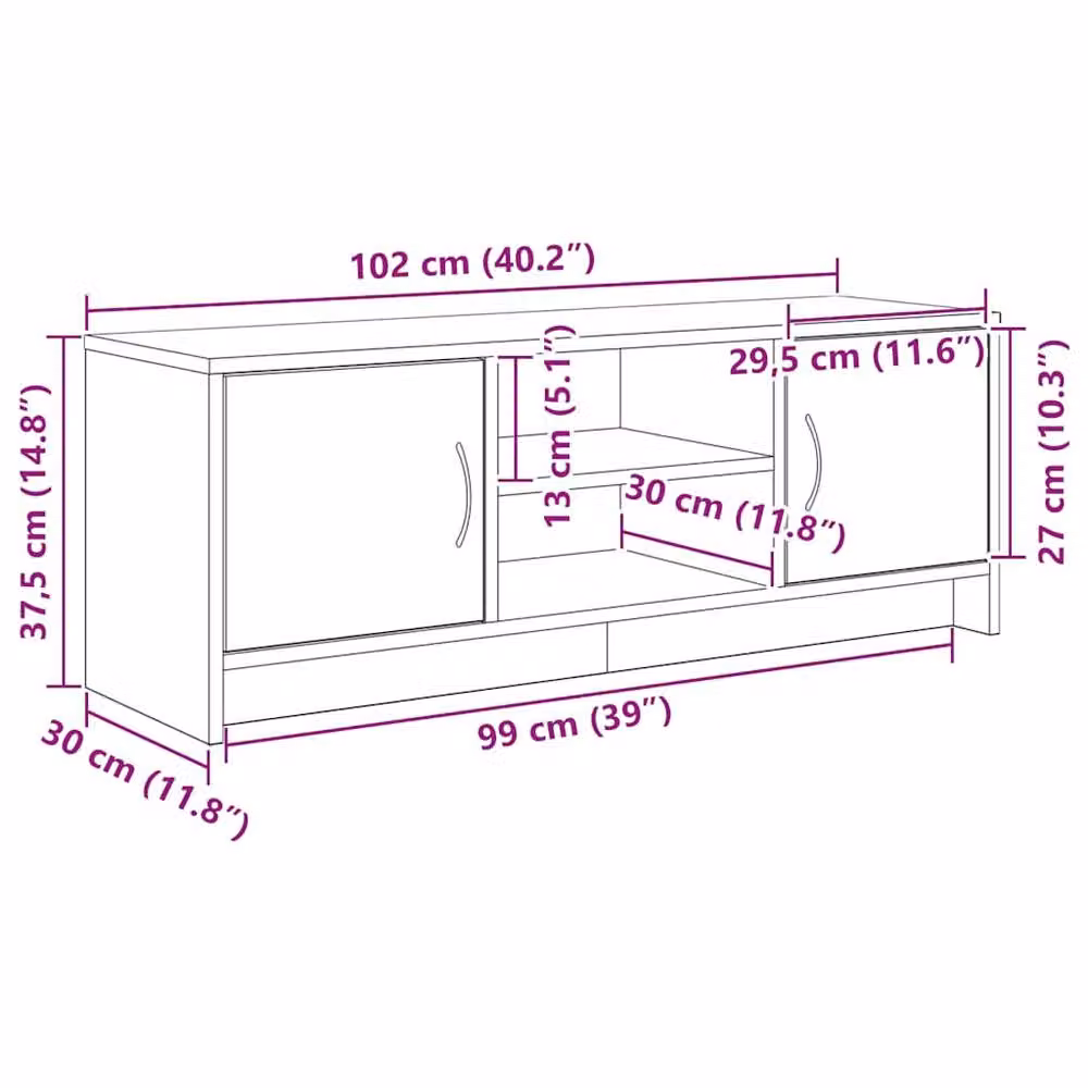 Berkfield Home Black Oak Industrial TV Cabinet W: 102 cm, D: 37.5 cm, H: 37.5 cm – 6