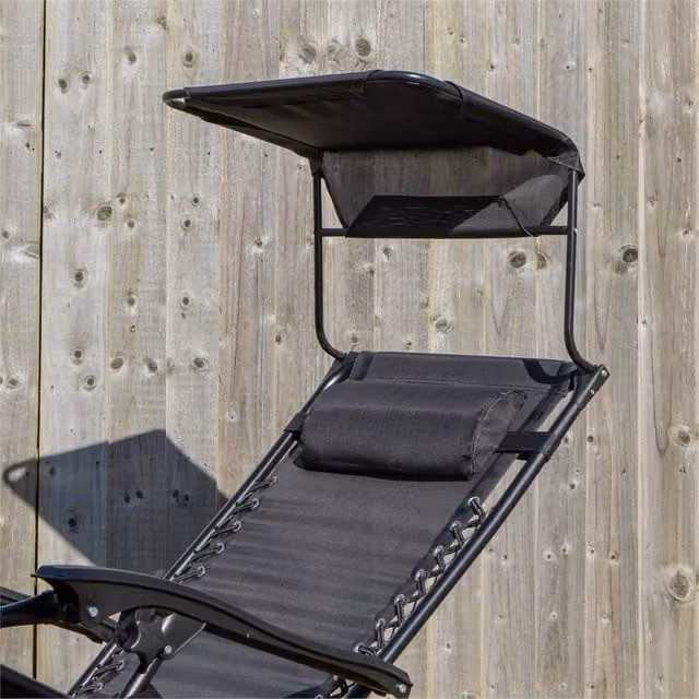 KORVIXA Sun Lounger with Sun Canopy in Black, W/D/H: 100 x 80 x 80 cm