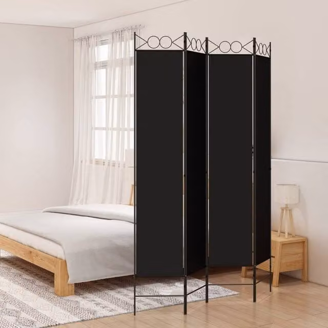 Berkfield Home 4-Panel Fabric Room Divider in Black, W/H: 160 x 220 cm