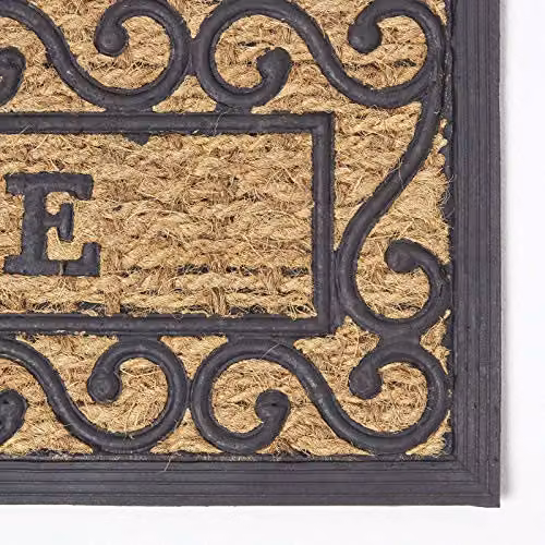 HOMESCAPES Welcome Coir and Rubber Non-Slip Doormat, Brown and Black, W: 75 cm, D: 25 cm – 2