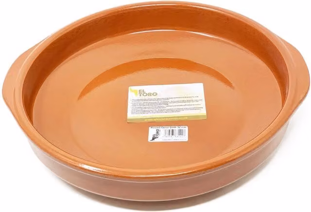 Verano Spanish Ceramics El Toro Glazed Terracotta Round Open Pie Dish, Brown, Diameter: 32 cm