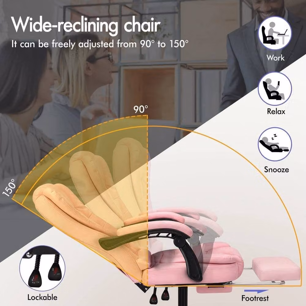 FORGEVIO Pink Executive Massage Office Chair with High Back, Headrest and Armrests – 3