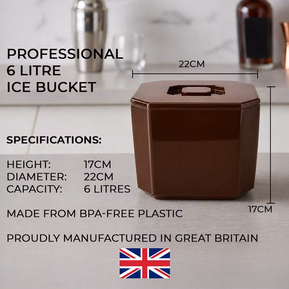 Chabrias Ltd Brown Octagonal Insulated Ice Bucket with Lid and Drainage Liner, 6 l – 7