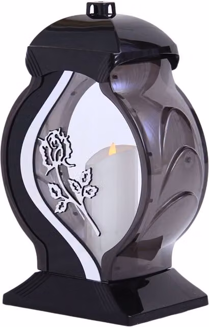 NOVECRAFTO Memorial Grave Lantern with Silver Flower in Black (LED)