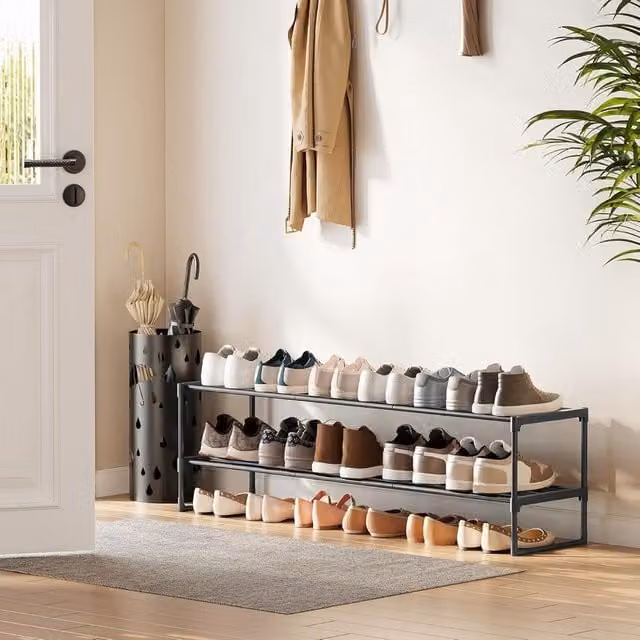 SONGMICS 2-Tier Stackable Metal Shoe Storage Rack Organiser in Black – 1