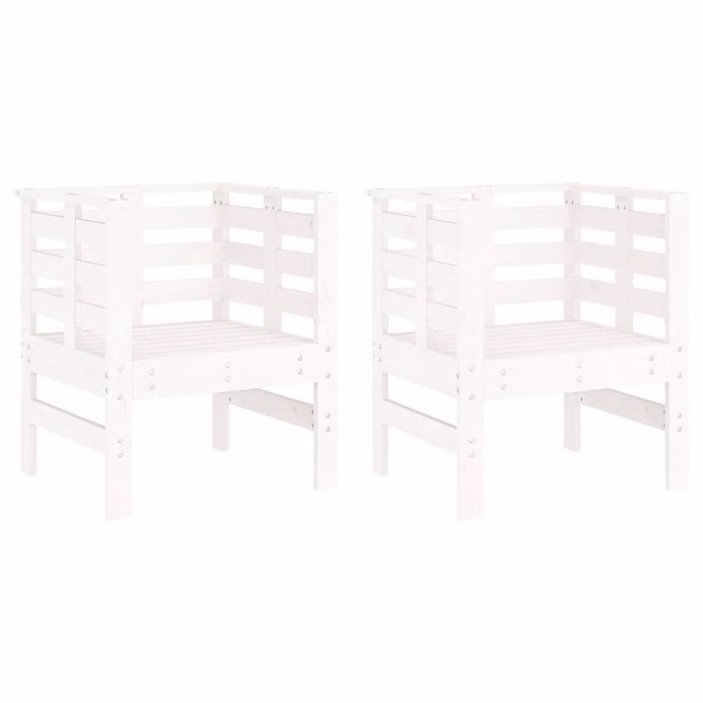 Berkfield Home Beautiful Garden Chairs, 2 Piece Set, White, Solid Wood Pine, W: 61.5 cm, D: 53 cm, H: 71 cm – 3