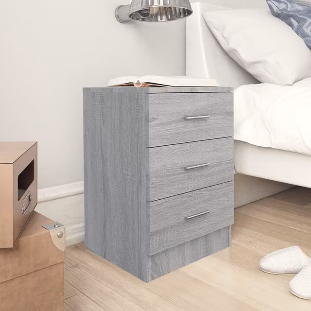 Berkfield Home Set of 2 Grey Sonoma Bedside Cabinets in Engineered Wood, W/D/H: 38 x 35 x 56 cm
