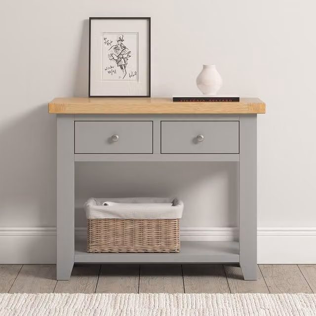 Seconique Windsor 2 Drawer Console Table in Pebble Grey