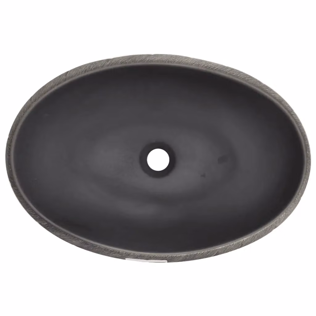 Berkfield Home Oval Ceramic Countertop Basin in Black and Grey, W: 59 cm, D: 40 cm, H: 15 cm – 3